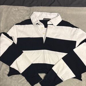 Brandy Melville Navy and White Striped Rugby Shirt